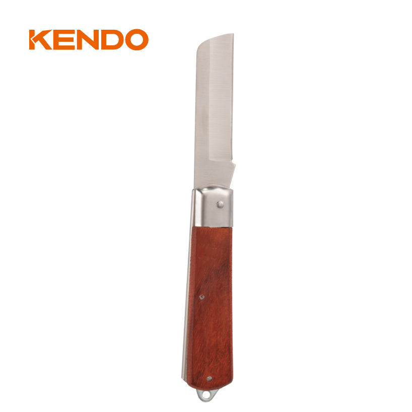 Straight Blade Stainless Steel Electricians' Knife With Wooden Handle